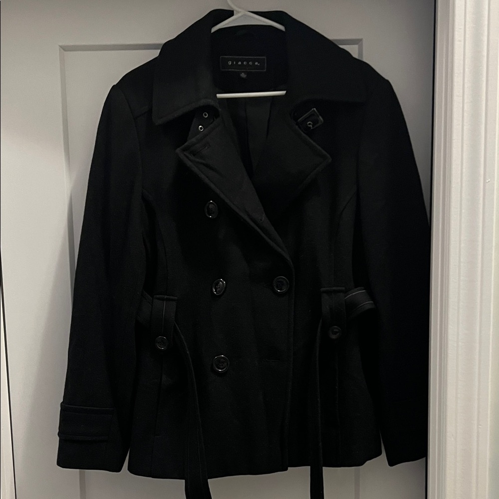 Giacca Black Double-Breasted Belted Peacoat